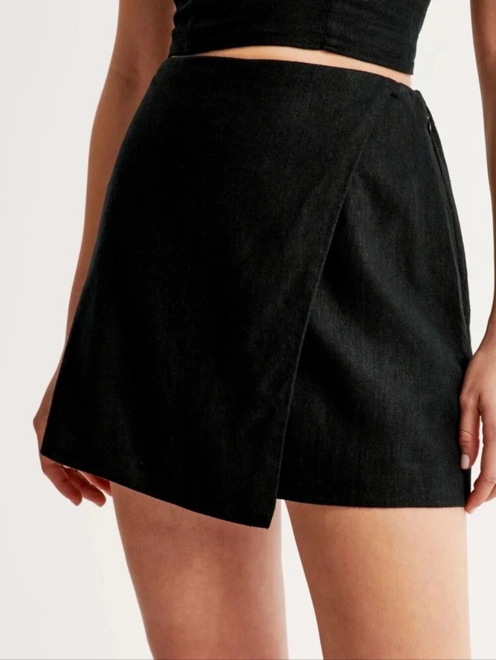 Abercrombie & Fitch Wrap Skirt Skort Linen Black Mini Shorts Zipper Small